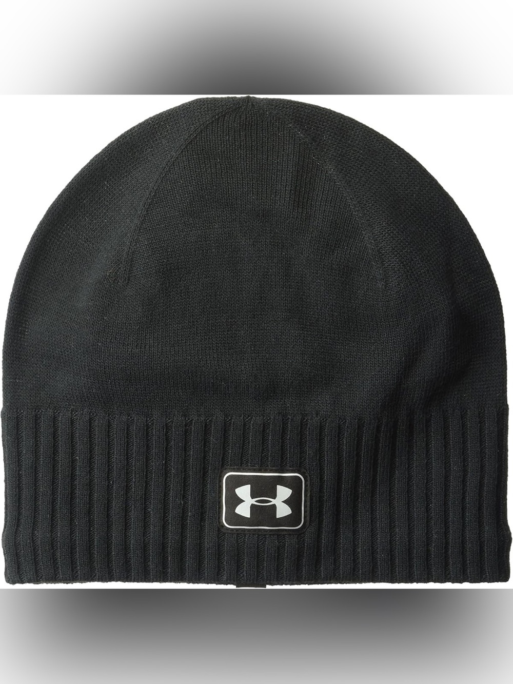 Under Armour Black Ribbed Cuff Beanie with Logo Patch